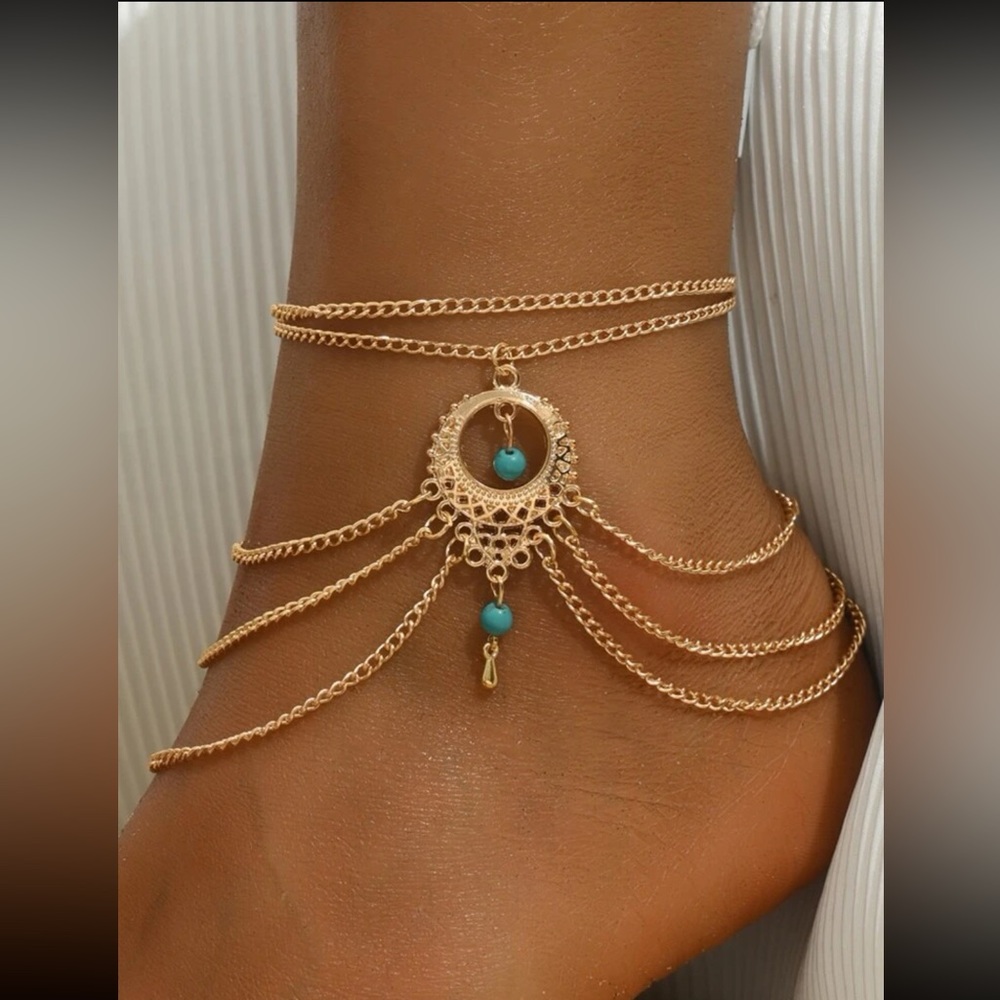 Boho chain link turquoise beads anklet ankle bracelet